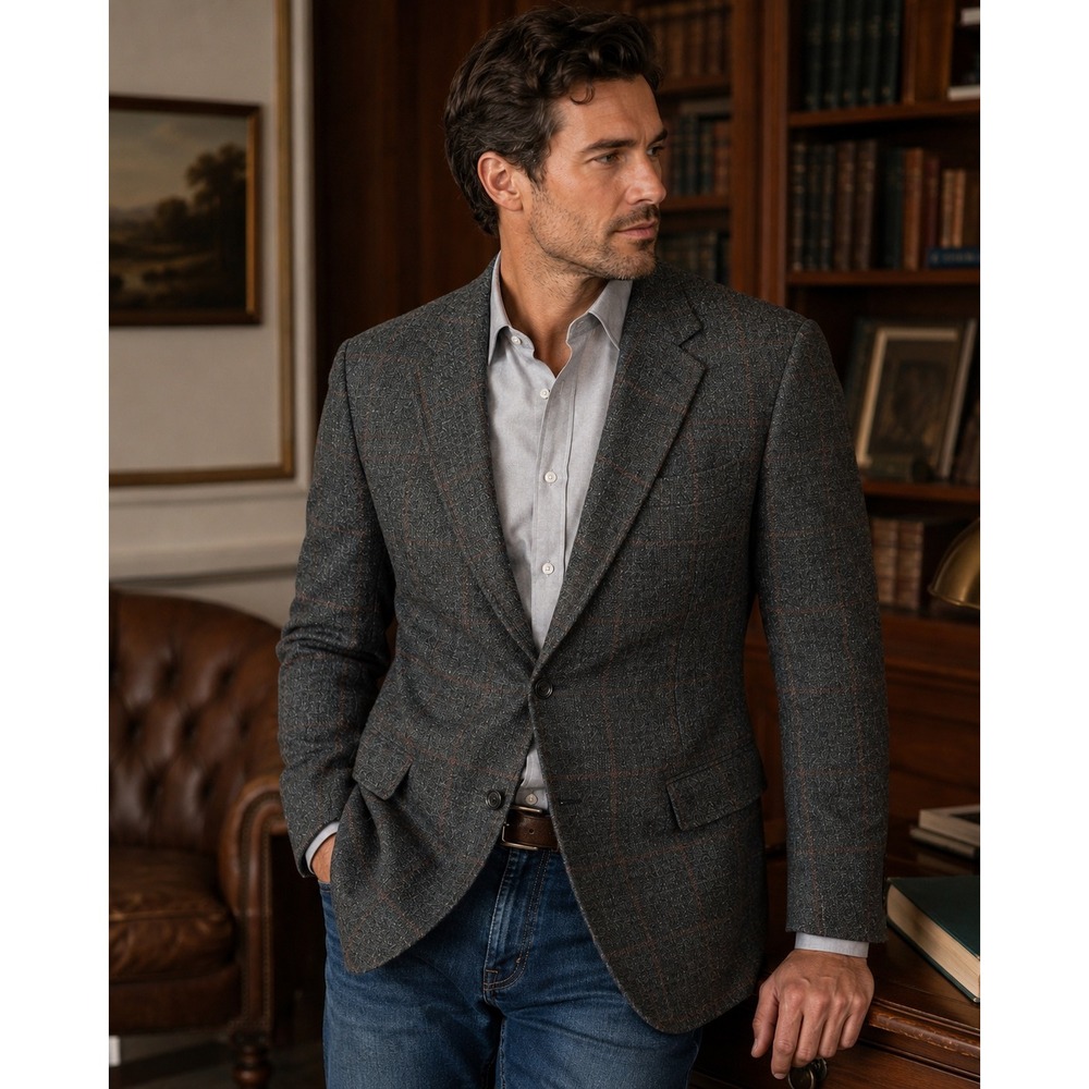Vintage‎ Dillard's Racquet Club Mens L Windowpane Tweed Blazer Sport Coat USA